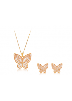 Dakkak Fashion 18K Gold Plated Full Crystal Cubic Zircon Butterfly Pendent Set, DK010